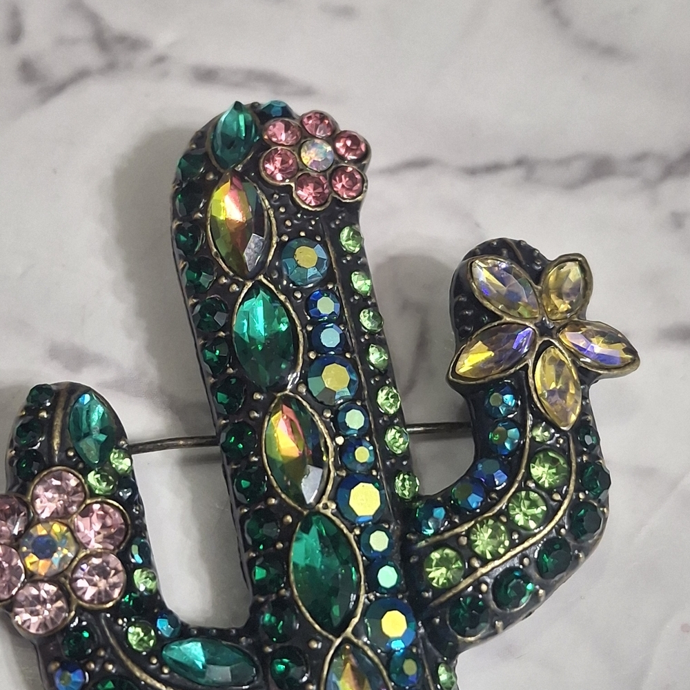 Colorful Rhinestone Cactus Brooch - Picture 4 of 6